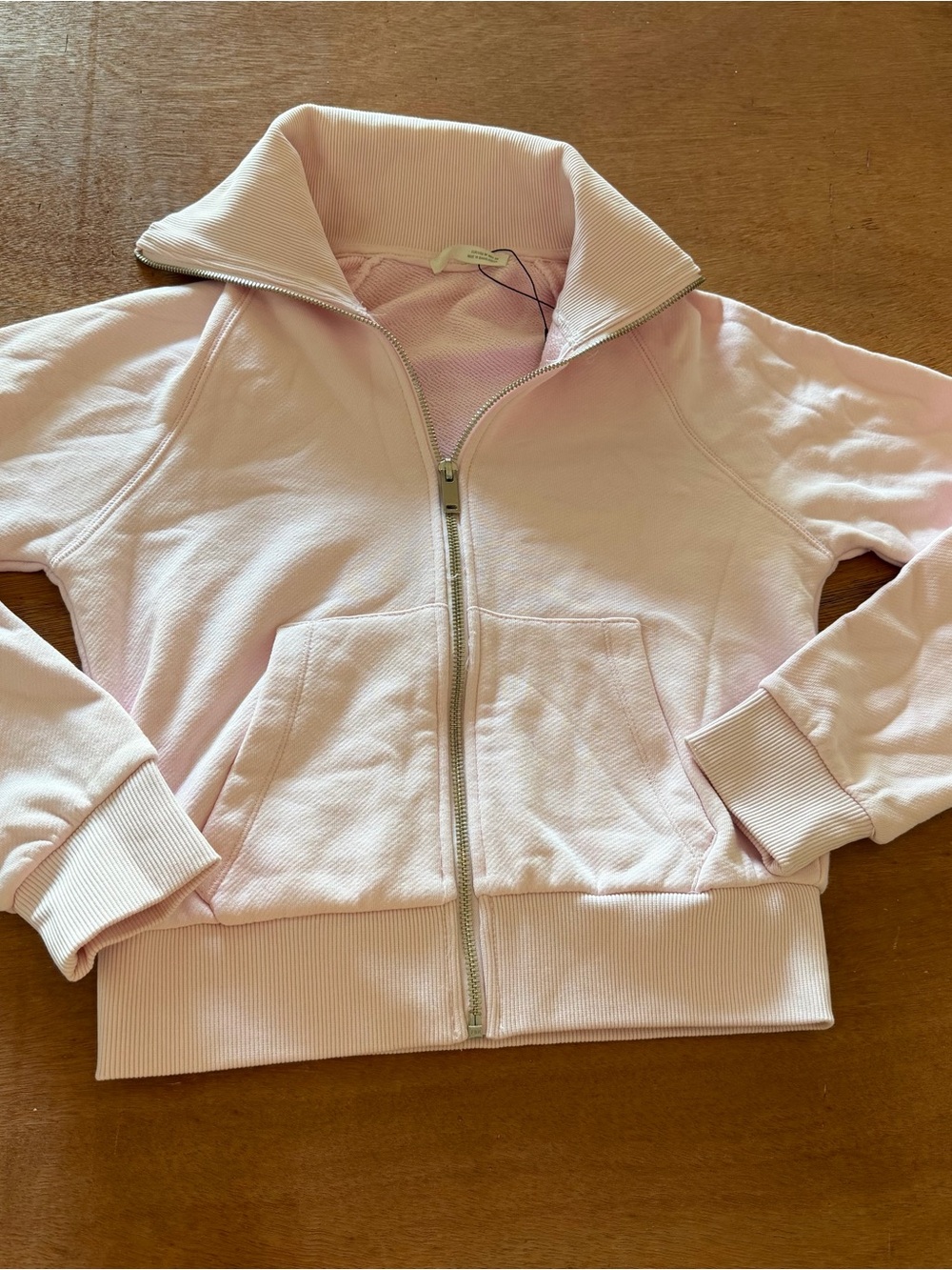 NWOT Zara Full Zip Cropped Pale Pink Hoodie Hooded Sweatshirt Jacket Size Medium